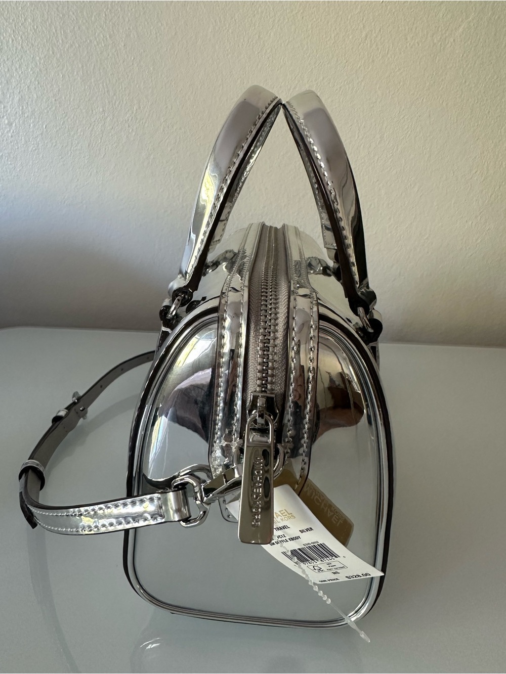 Michael Kors travel crossbody or handbag, silver, mirror finish,new with tag - Picture 3 of 16